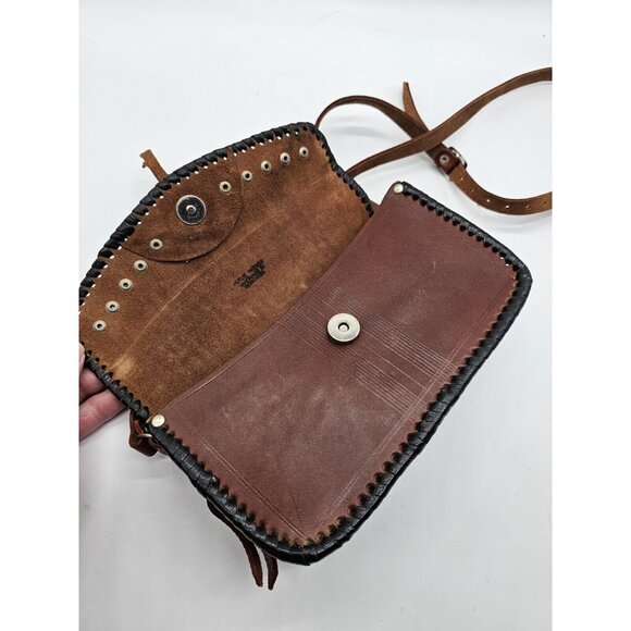 Vintage Four Winds Leather Crossbody Purse Handbag,Pewter Accents Western Boho - Picture 11 of 15